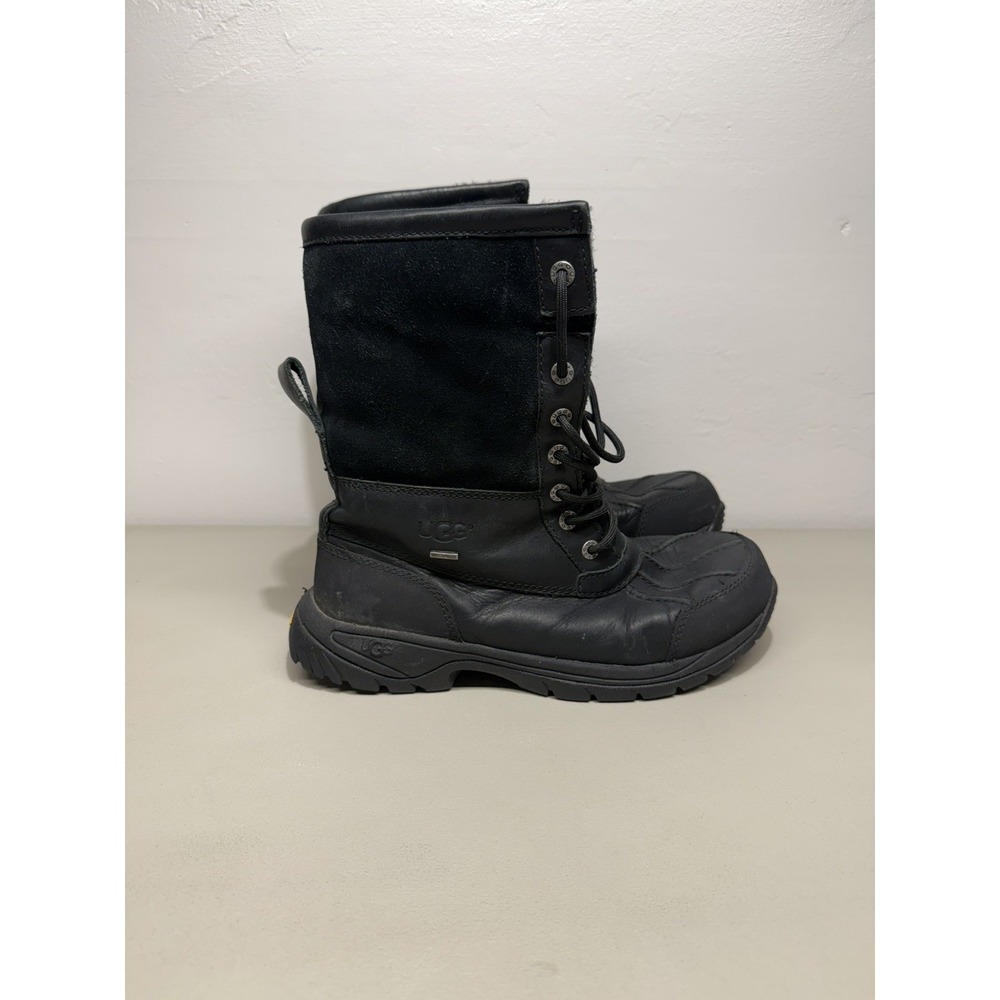 UGG Butte WP Leather Boots Vibram Soles In Black Mens Sz 7 Womens Sz 8.5